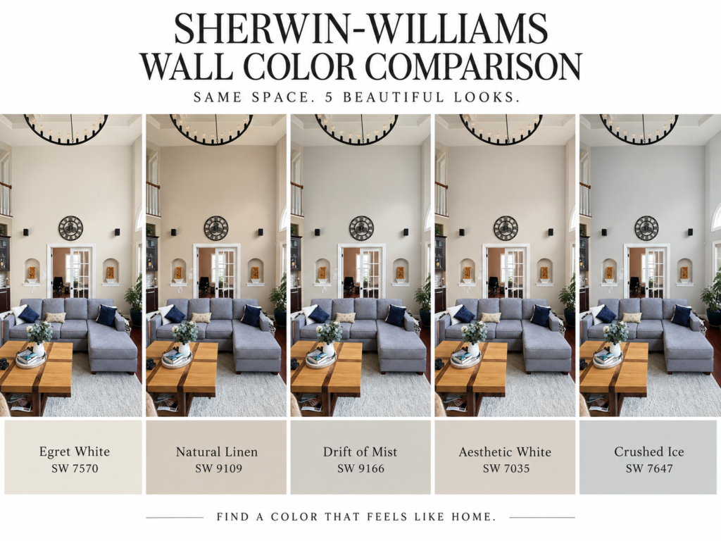AI mockup color comparison of popular Sherwin-Williams walls colors